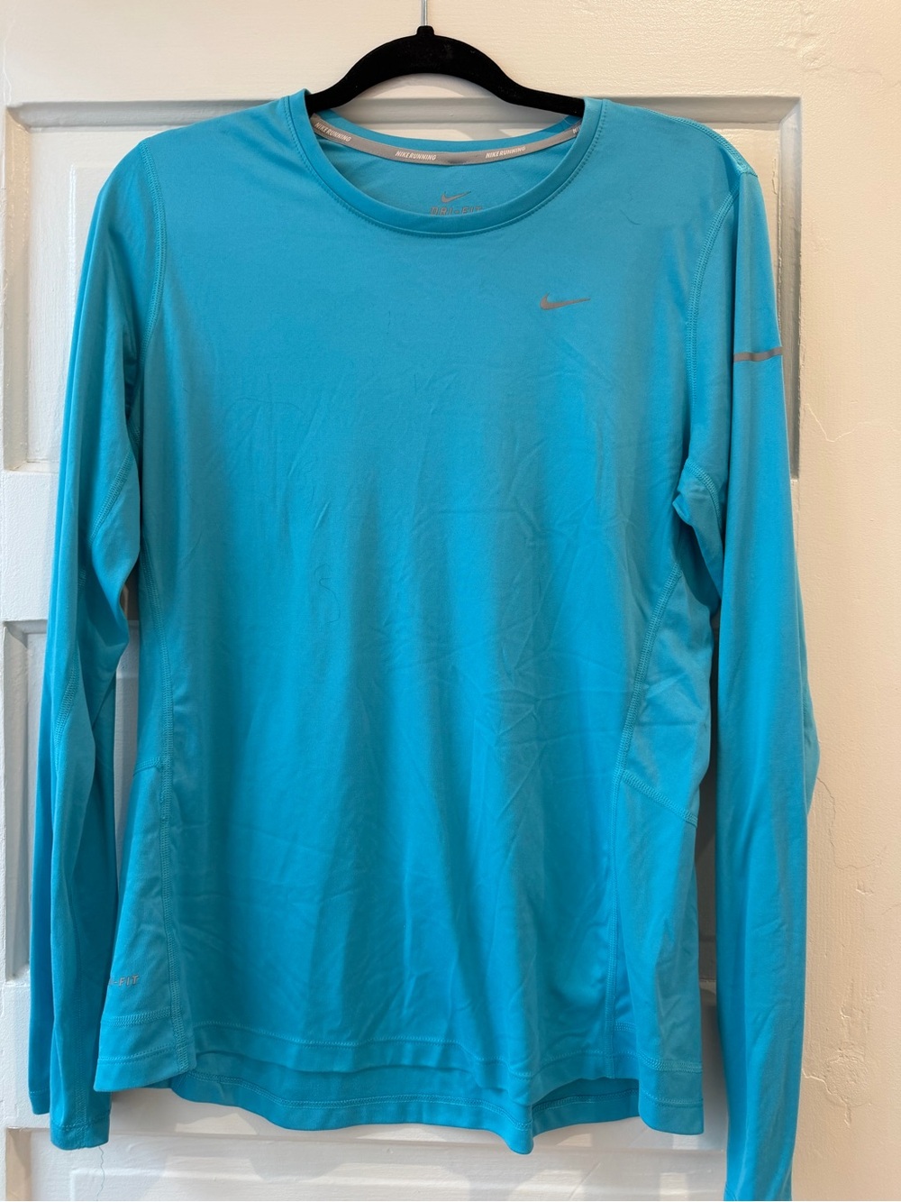 Nike Dri-FIT Running Tee in Light Blue with Pink Trim